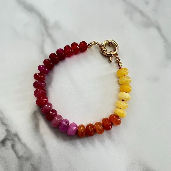 Juicy Ombre Jade Bead Bracelet Gold Filled Clasp - Picture 2 of 7